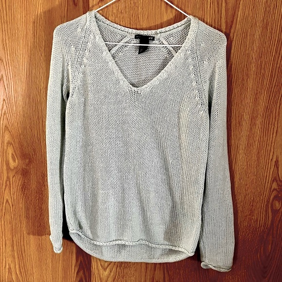 H&M Light Mint Green V-Neck Pullover Hi-Lo Cable Knit Sweater - Picture 1 of 4